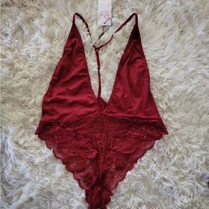 NWT Teddy Lingerie For Women One Piece Sexy Lace Bodysuit Deep V Lace Teddy